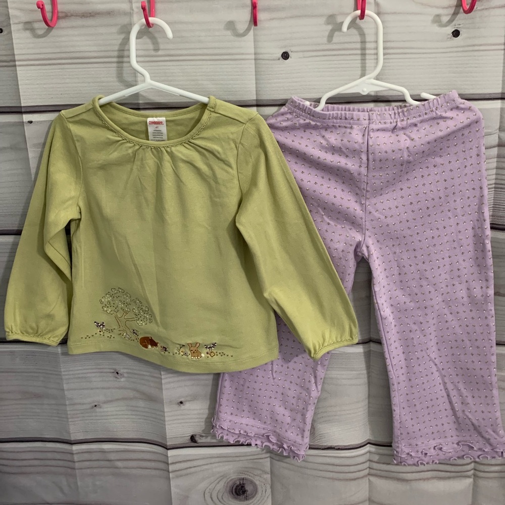 Gymboree Fox 🦊 top & lavender ruffle pants